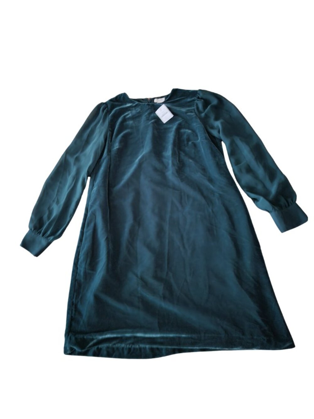 J. Crew Dark Green Velvet Midi Dress Long Sleeve - Picture 3 of 14